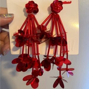 Red Floral Dangle Earrings